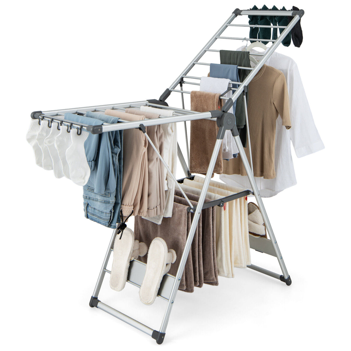 2-Layer Folding Clothes Drying Rack with 10 Side Clips