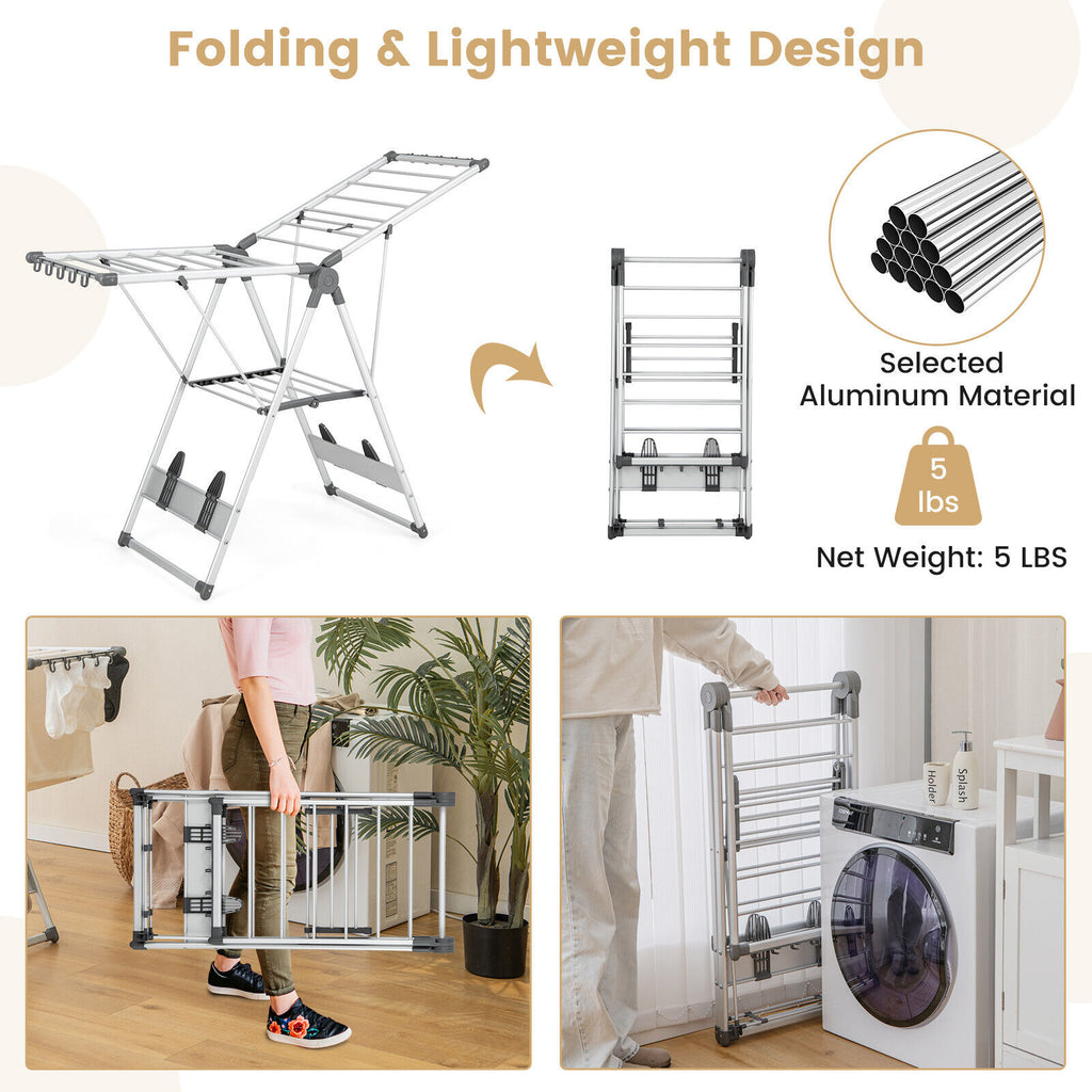 2-Layer Folding Clothes Drying Rack with 10 Side Clips