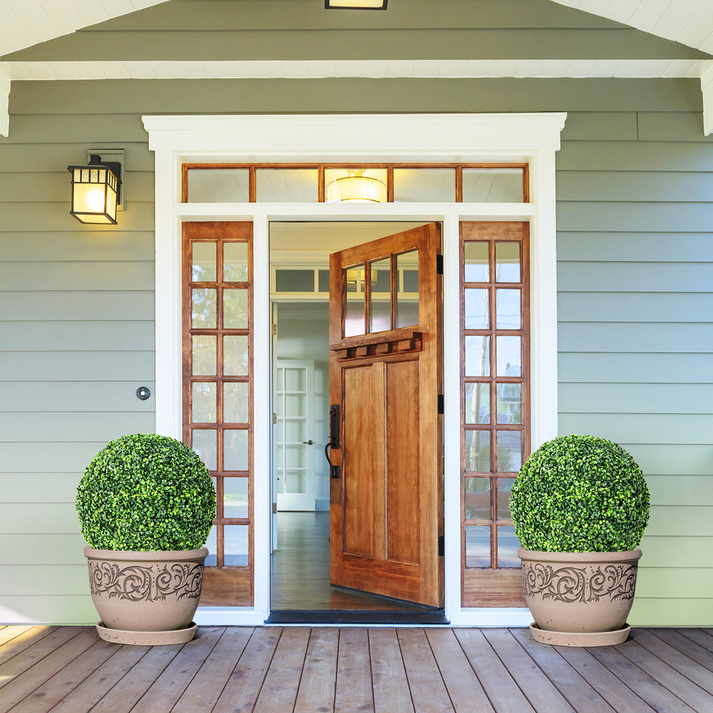 Artificial Topiary Balls 15.5 Inch Faux Boxwood Plants - No Flower, 2 Pieces