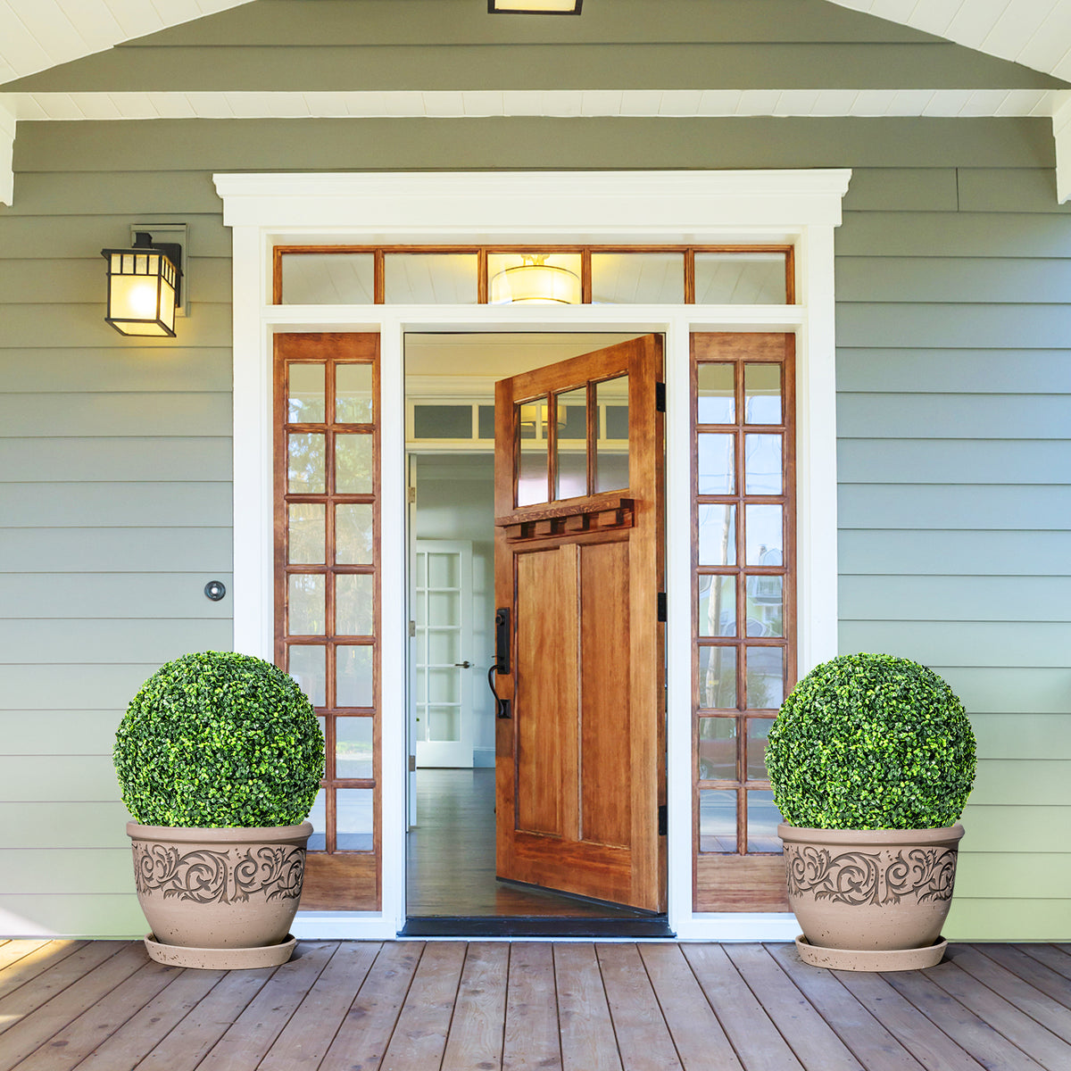 Artificial Topiary Balls 15.5 Inch Faux Boxwood Plants - No Flower, 2 Pieces