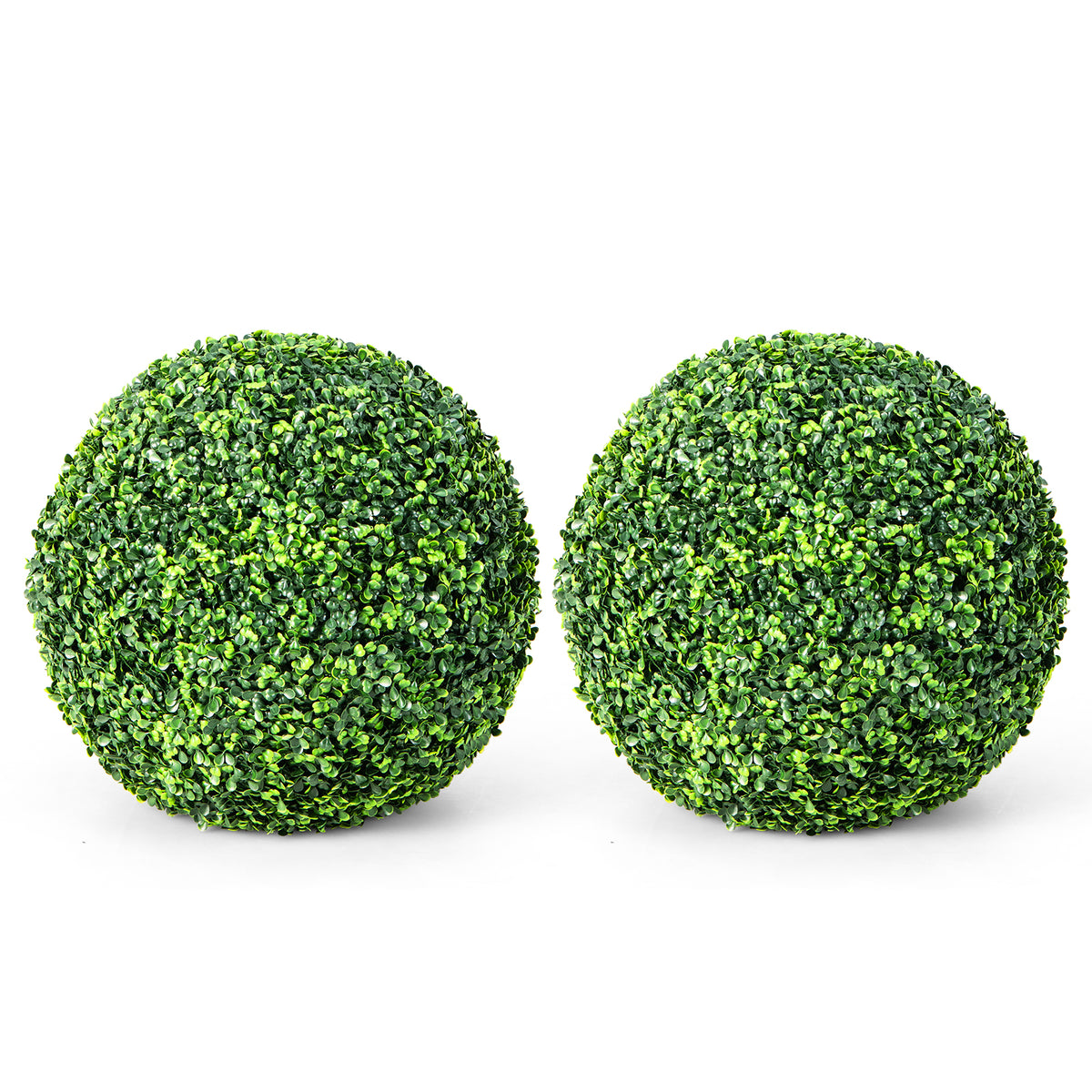 2 Pieces Faux Boxwood Topiary Balls with White Flowers - 19 Inches Artificial Garden Decor