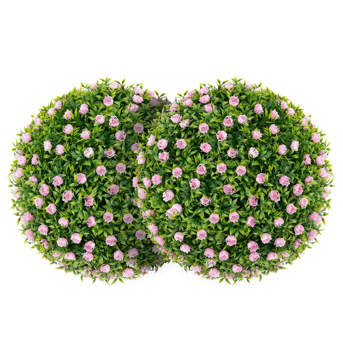 2 Pieces Faux Boxwood Topiary Balls with White Flowers - 19 Inches Artificial Garden Decor