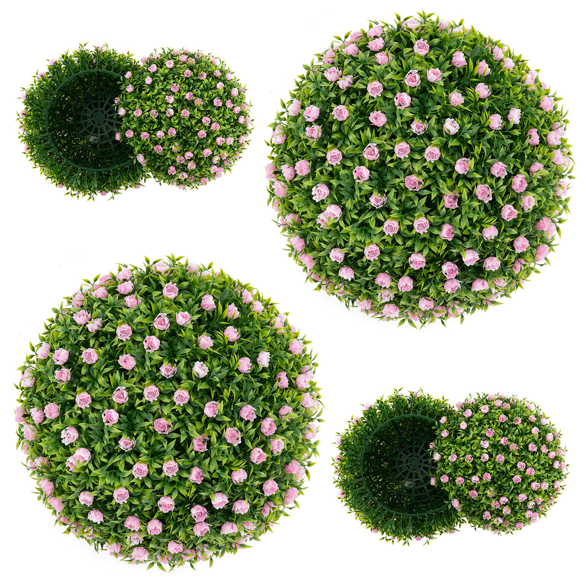 Artificial Topiary Balls with Pink Flowers - 17.5 Inch Faux Decorative Spheres, Pack of 2