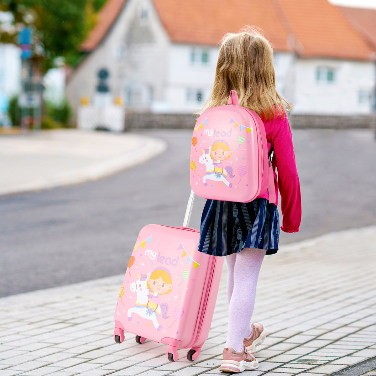 Kids Luggage Set With Spinner Wheels - Pink Travel Suitcase & Backpack - 2 Pieces