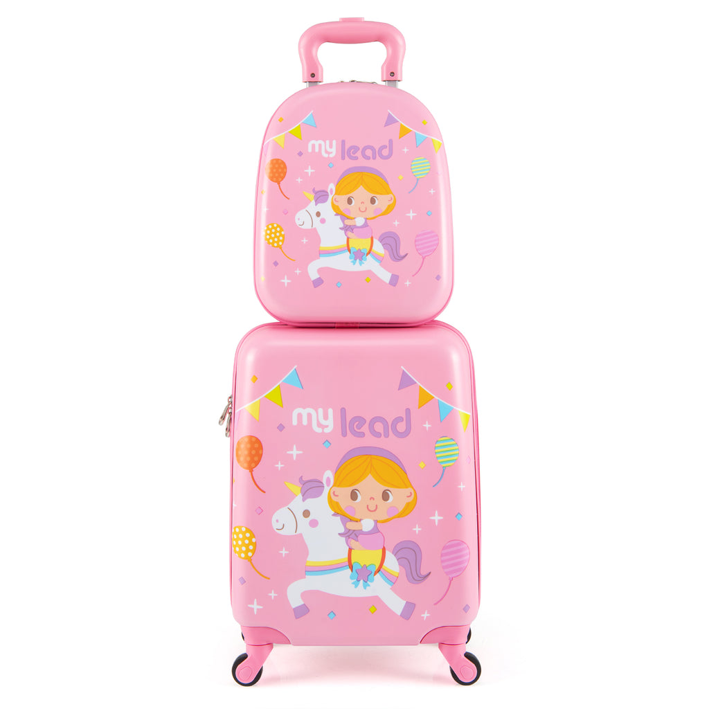 Kids Luggage Set With Spinner Wheels - Pink Travel Suitcase & Backpack - 2 Pieces