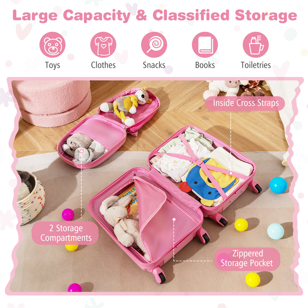 Kids Luggage Set With Spinner Wheels - Pink Travel Suitcase & Backpack - 2 Pieces