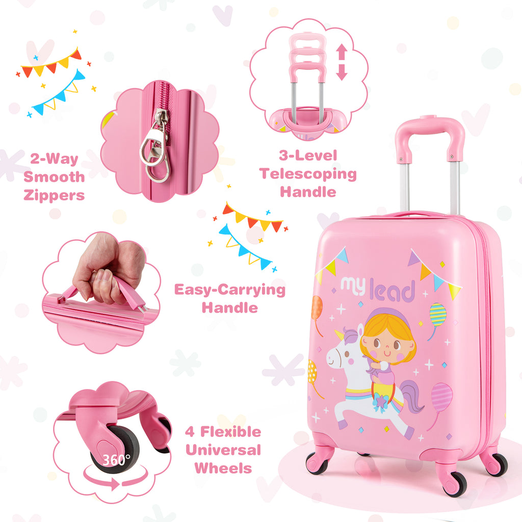 Kids Luggage Set With Spinner Wheels - Pink Travel Suitcase & Backpack - 2 Pieces