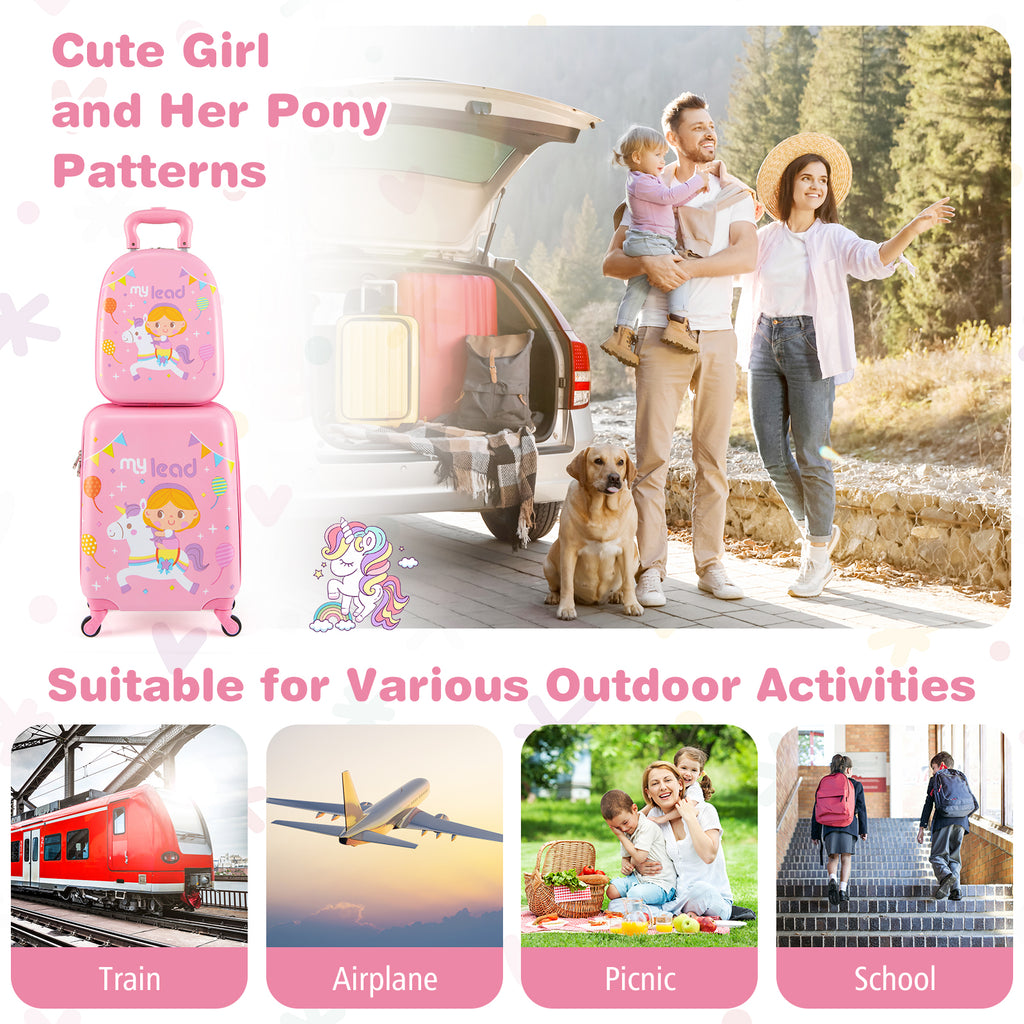 Kids Luggage Set With Spinner Wheels - Pink Travel Suitcase & Backpack - 2 Pieces
