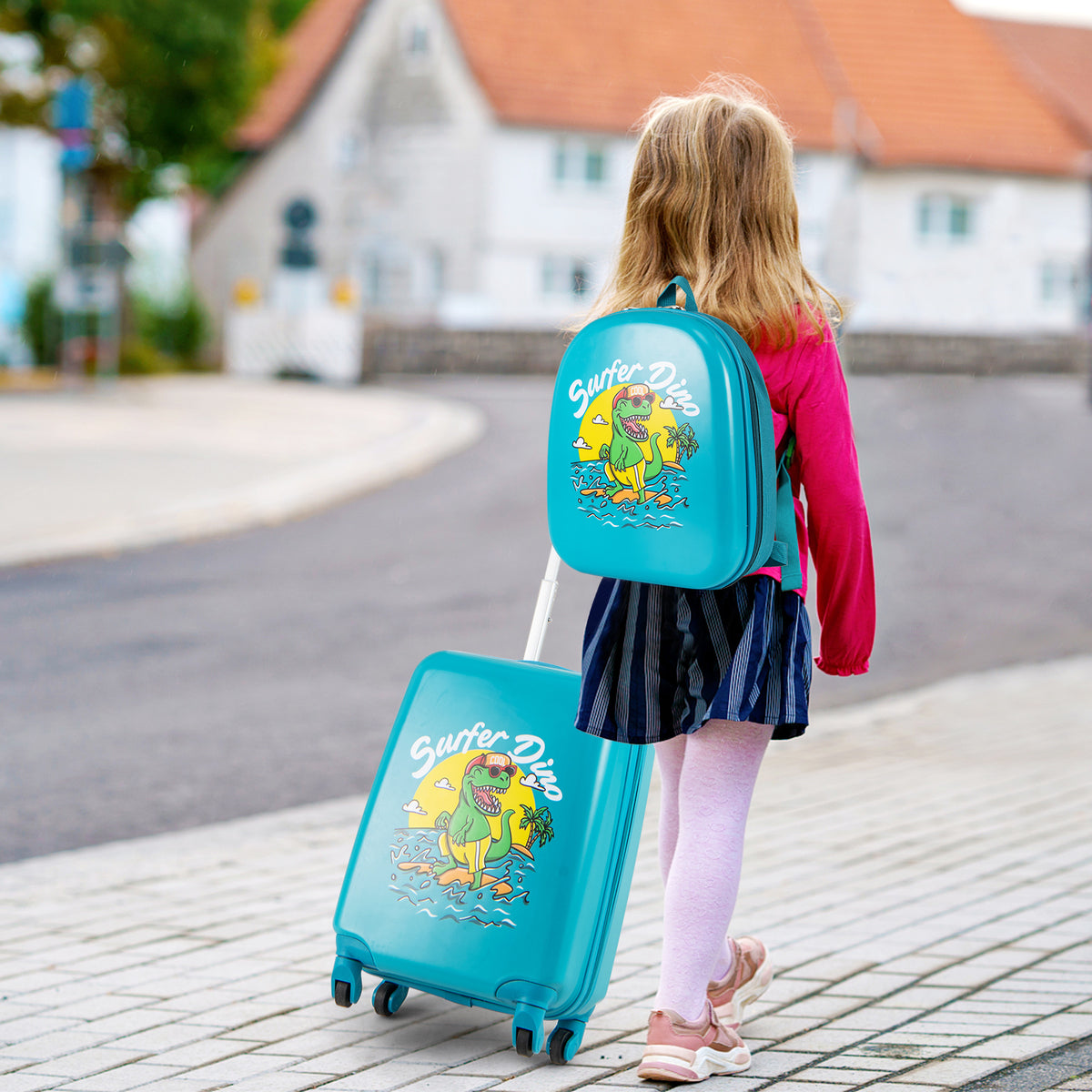 Kids Luggage Set With Spinner Wheels - Pink Travel Suitcase & Backpack - 2 Pieces