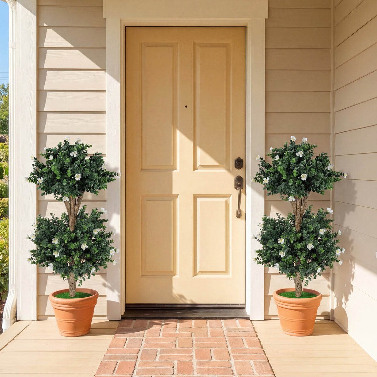 Artificial Double Ball Boxwood Topiary Tree with 41 Blossoms - Purple Variation