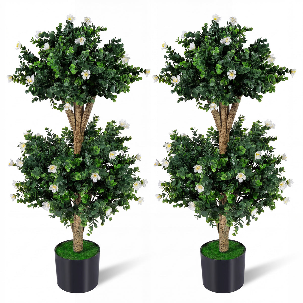Artificial Double Ball Boxwood Topiary Tree with 41 Blossoms - Purple Variation