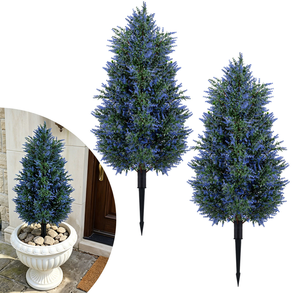 Artificial Lavender Topiary Trees - 2 Pack 3.3 ft Indoor Outdoor with Ground Spikes