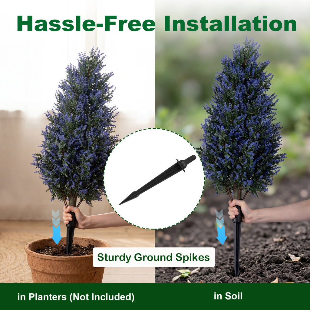 Artificial Lavender Topiary Trees - 2 Pack 3.3 ft Indoor Outdoor with Ground Spikes