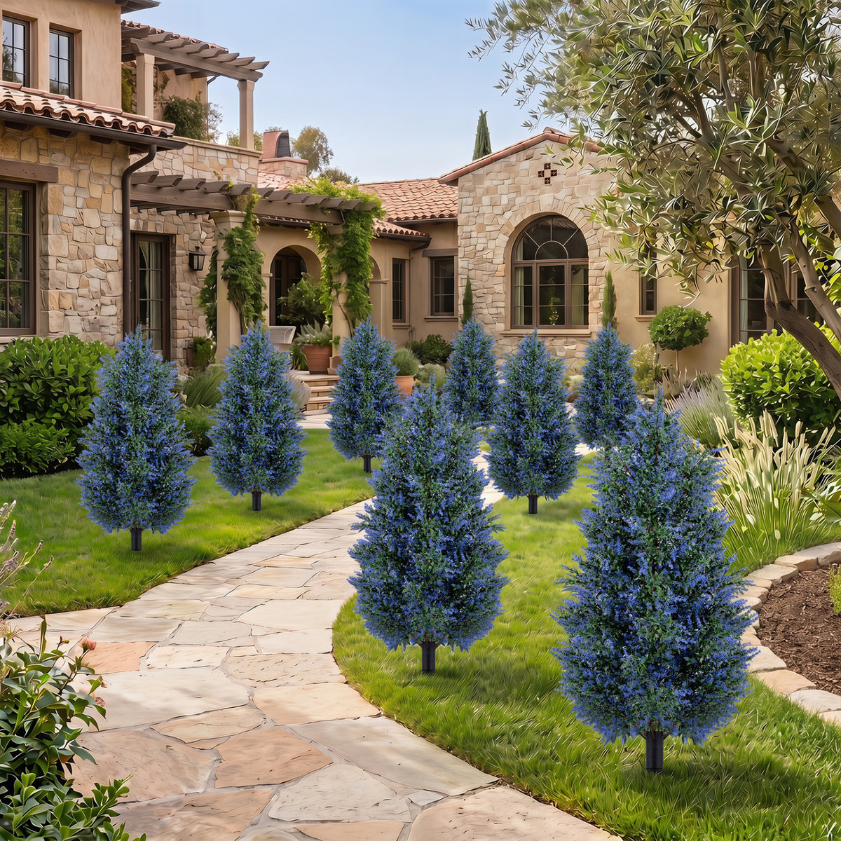 Artificial Lavender Topiary Trees - 2 Pack 3.3 ft Indoor Outdoor with Ground Spikes