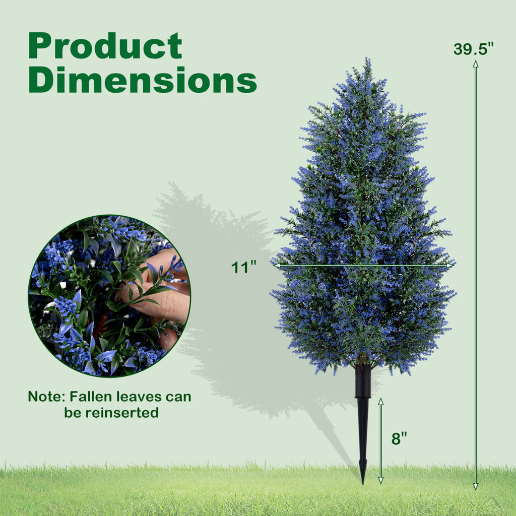 Artificial Lavender Topiary Trees - 2 Pack 3.3 ft Indoor Outdoor with Ground Spikes