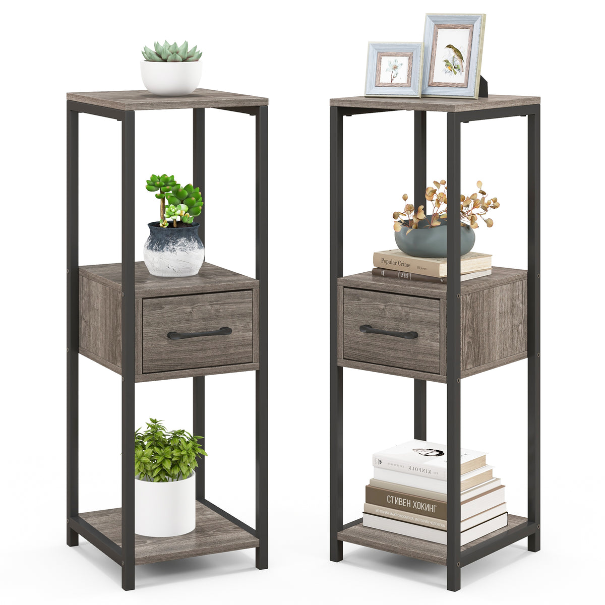3 Tier Tall Plant Stand with Drawer Anti-tipping Devices