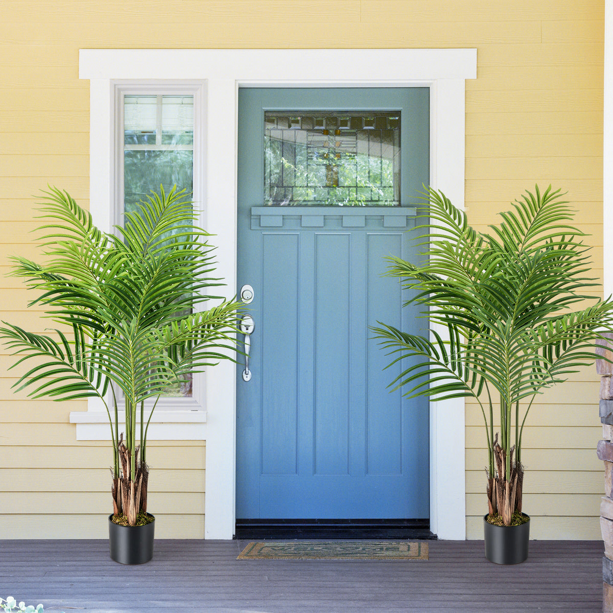 Artificial Palm Paradise Plant - Green, 4.2Ft Tall Potted Fake Tree - Set of 2
