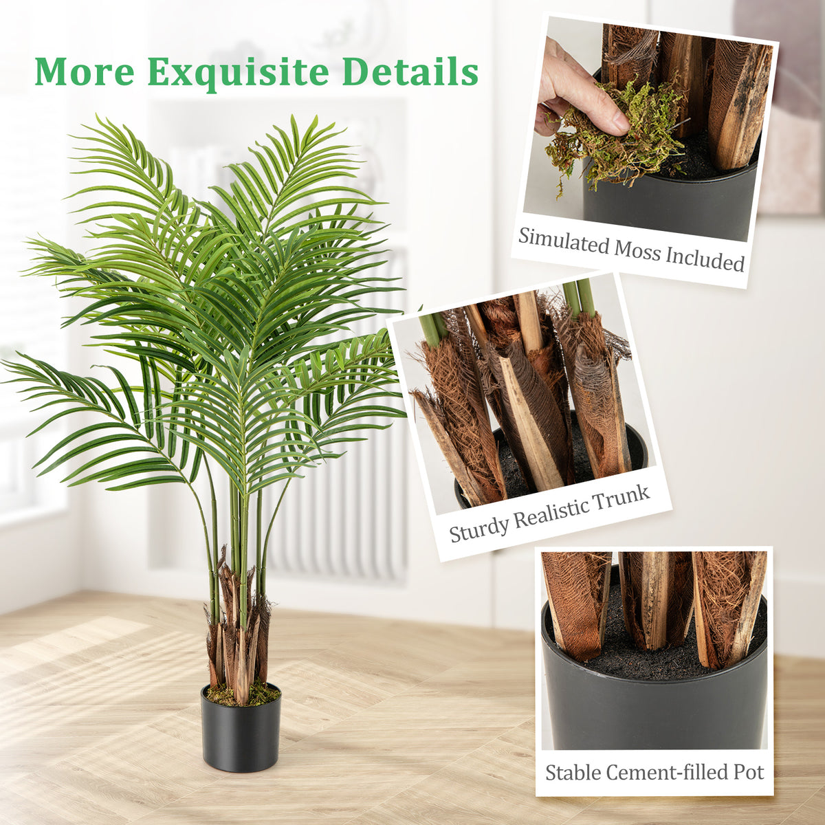 Artificial Palm Paradise Plant - Green, 4.2Ft Tall Potted Fake Tree - Set of 2