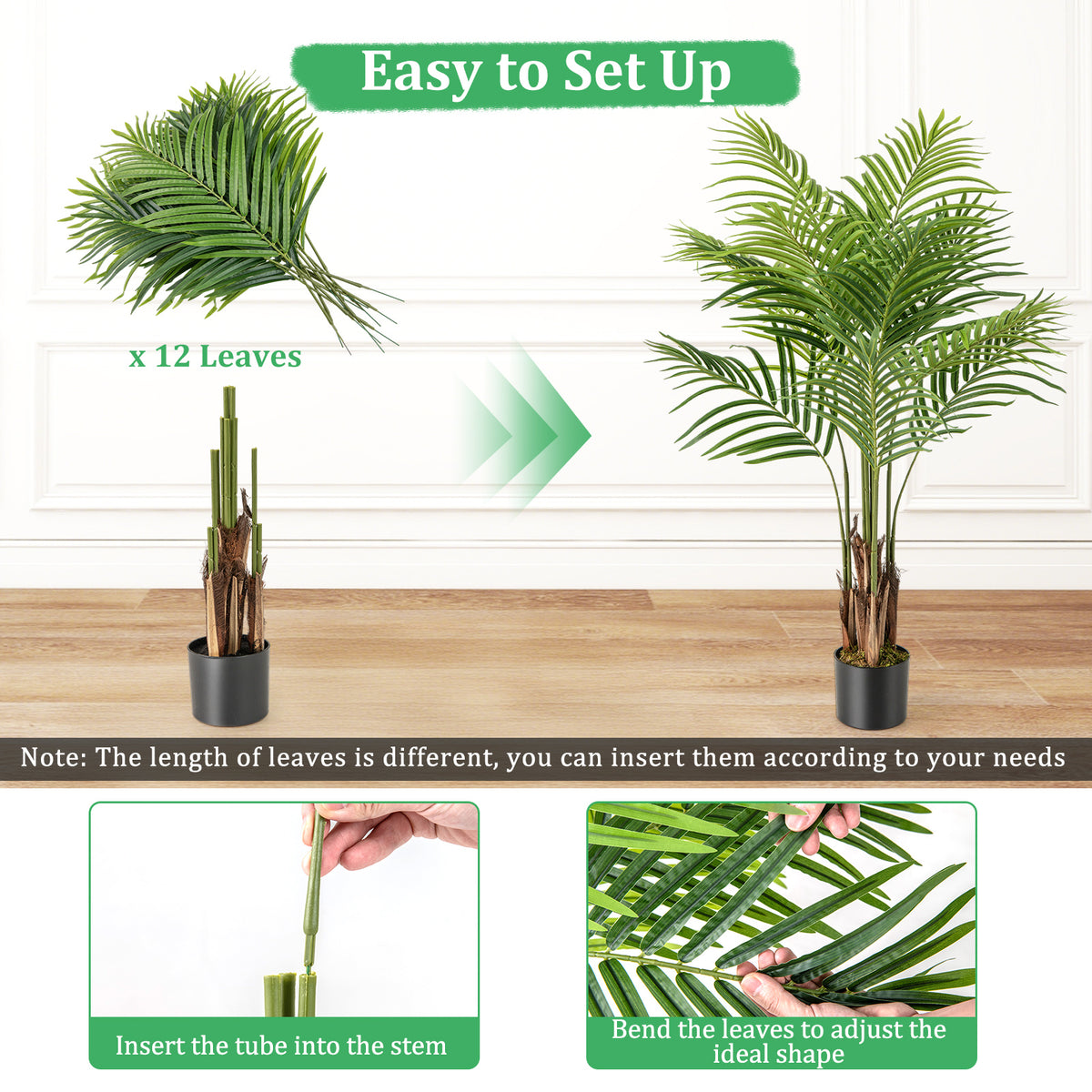 Artificial Palm Paradise Plant - Green, 4.2Ft Tall Potted Fake Tree - Set of 2