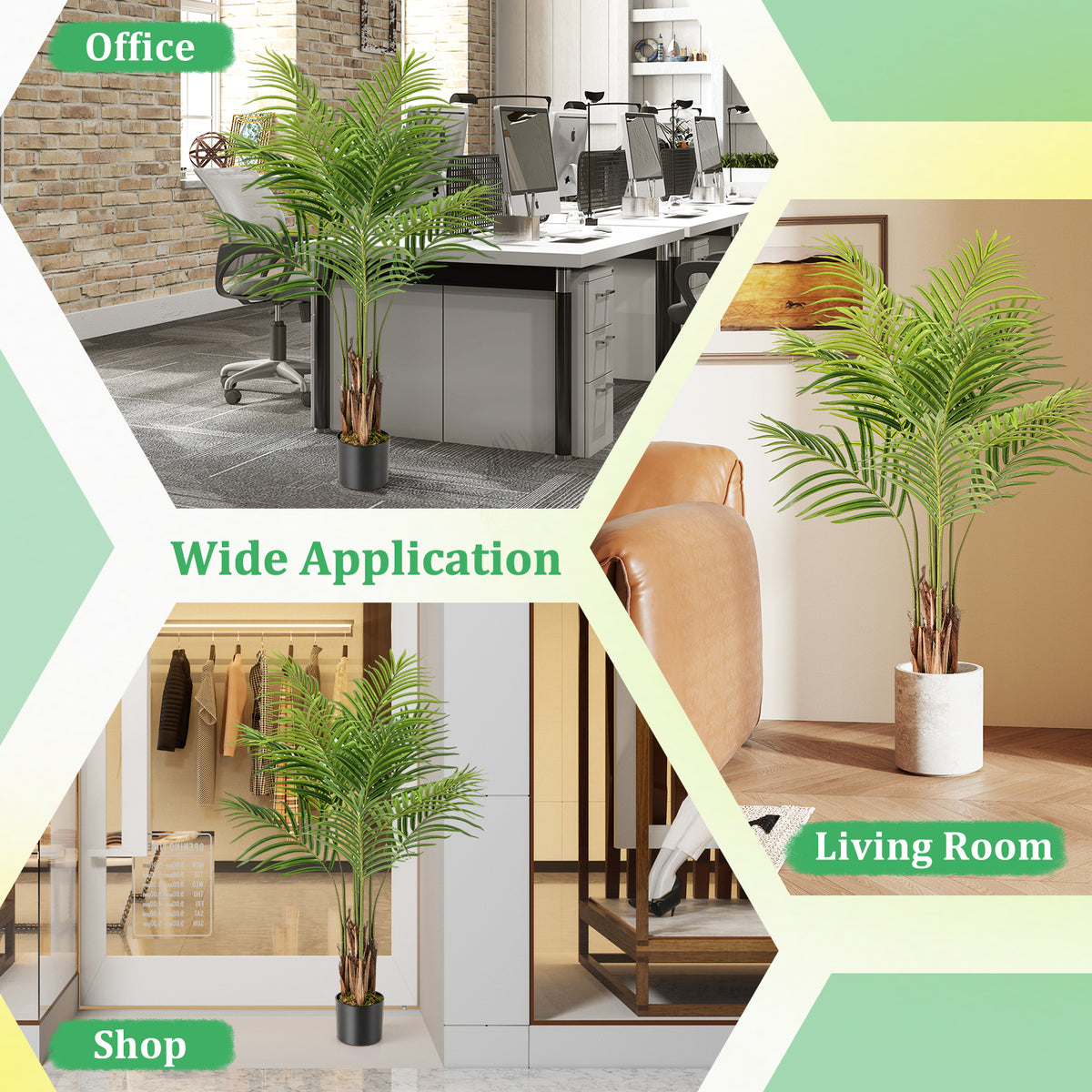 Artificial Palm Paradise Plant - Green, 4.2Ft Tall Potted Fake Tree - Set of 2