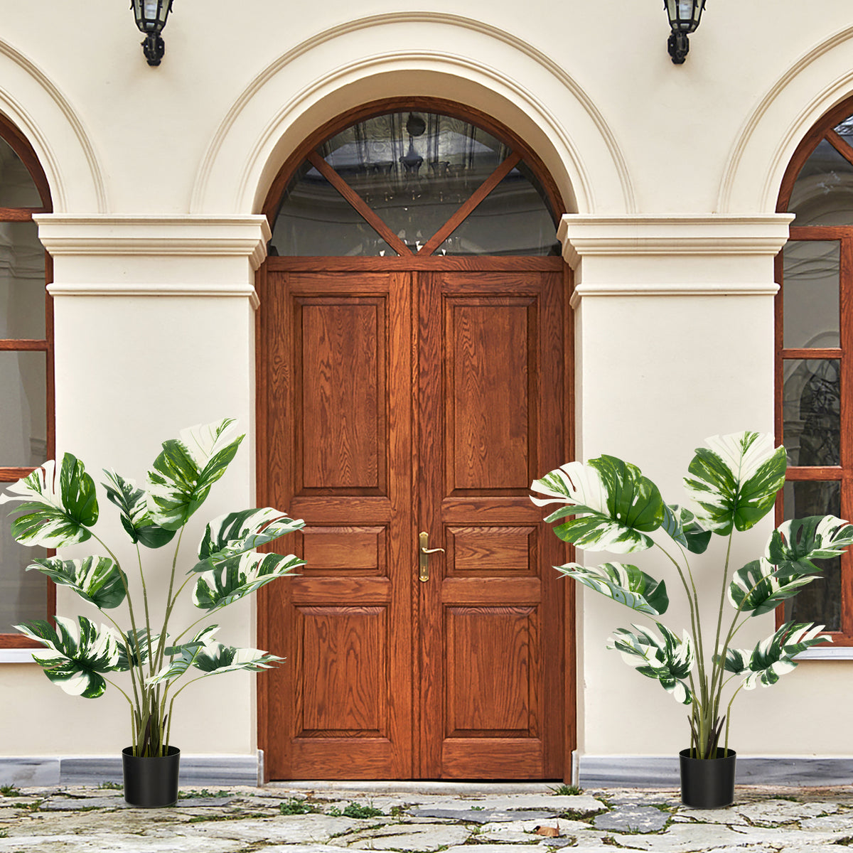 2 Pack Artificial Monstera Deliciosa Plants for Home Office & Decor