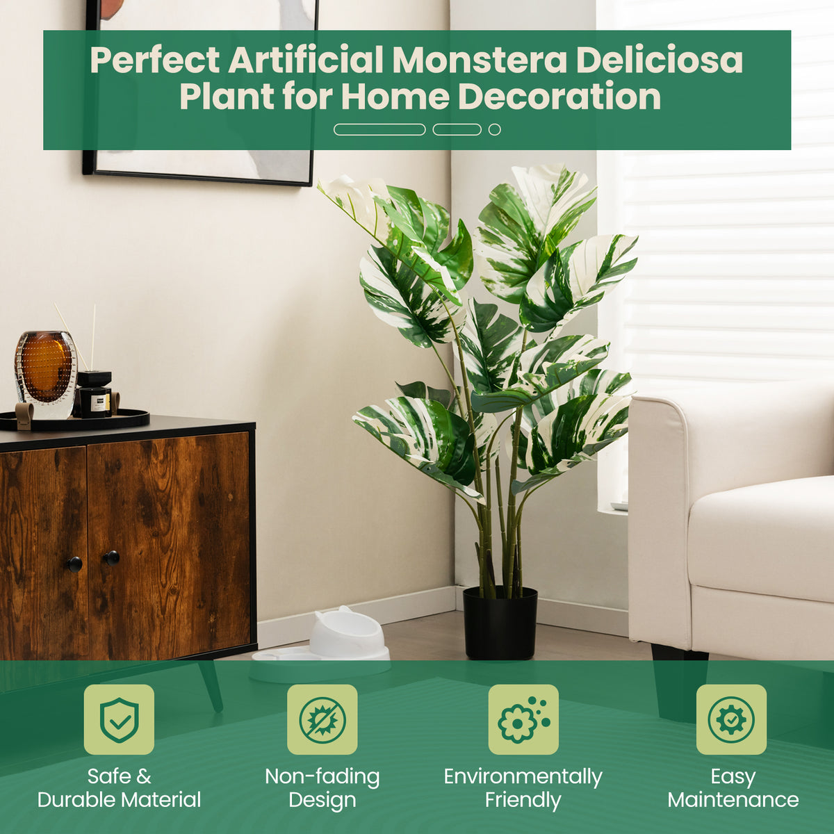 2 Pack Artificial Monstera Deliciosa Plants for Home Office & Decor