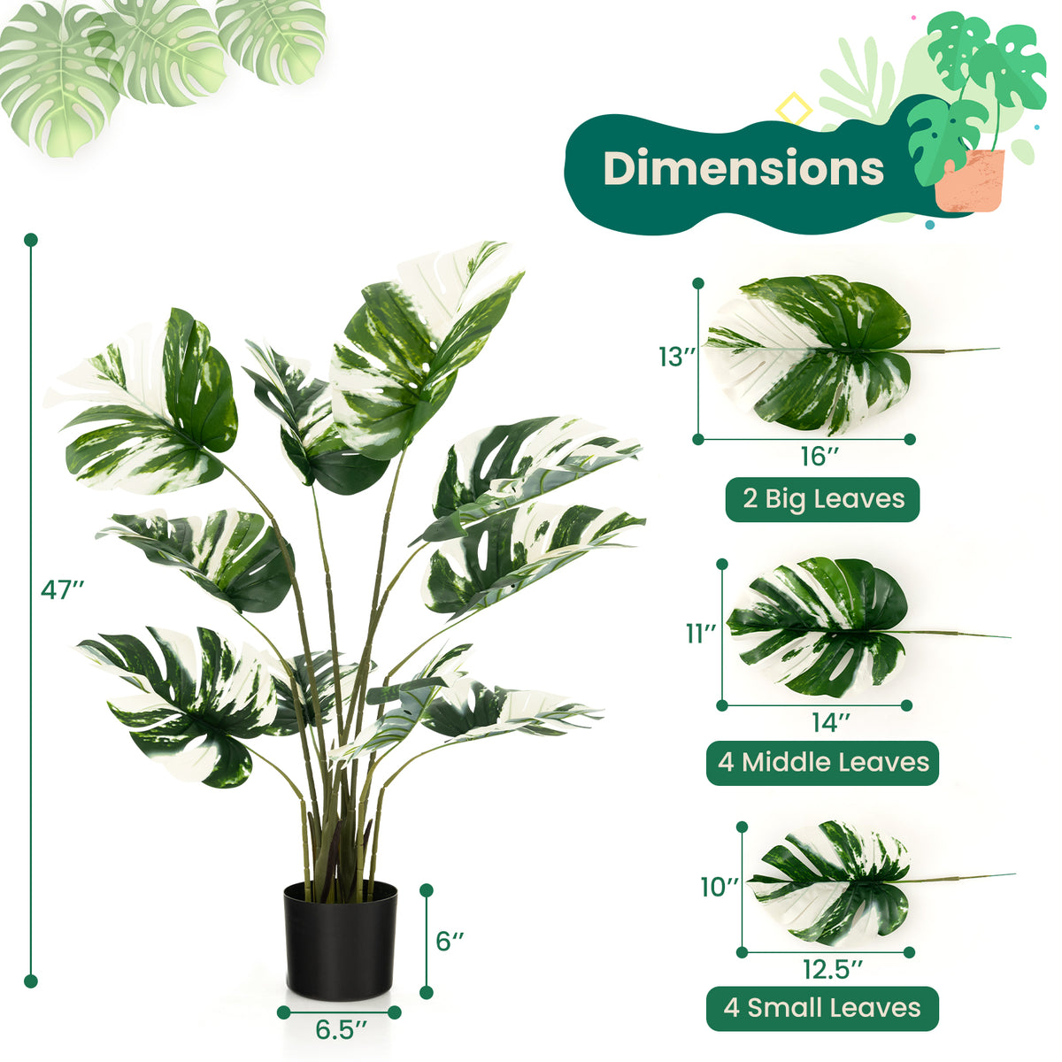 2 Pack Artificial Monstera Deliciosa Plants for Home Office & Decor