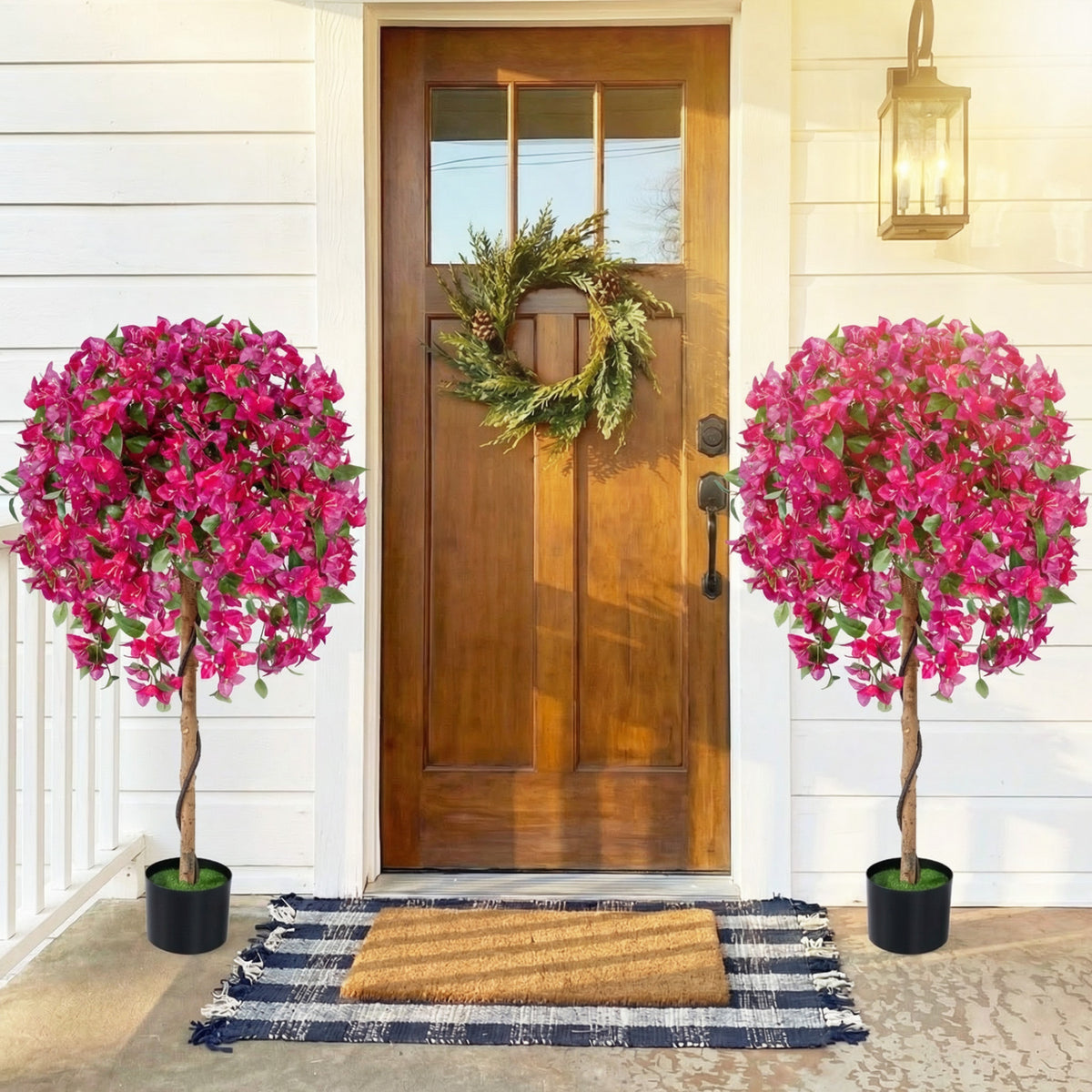 2 Pack Artificial Azalea Trees with Vivid Blooming Flowers - Faux Floral Plants