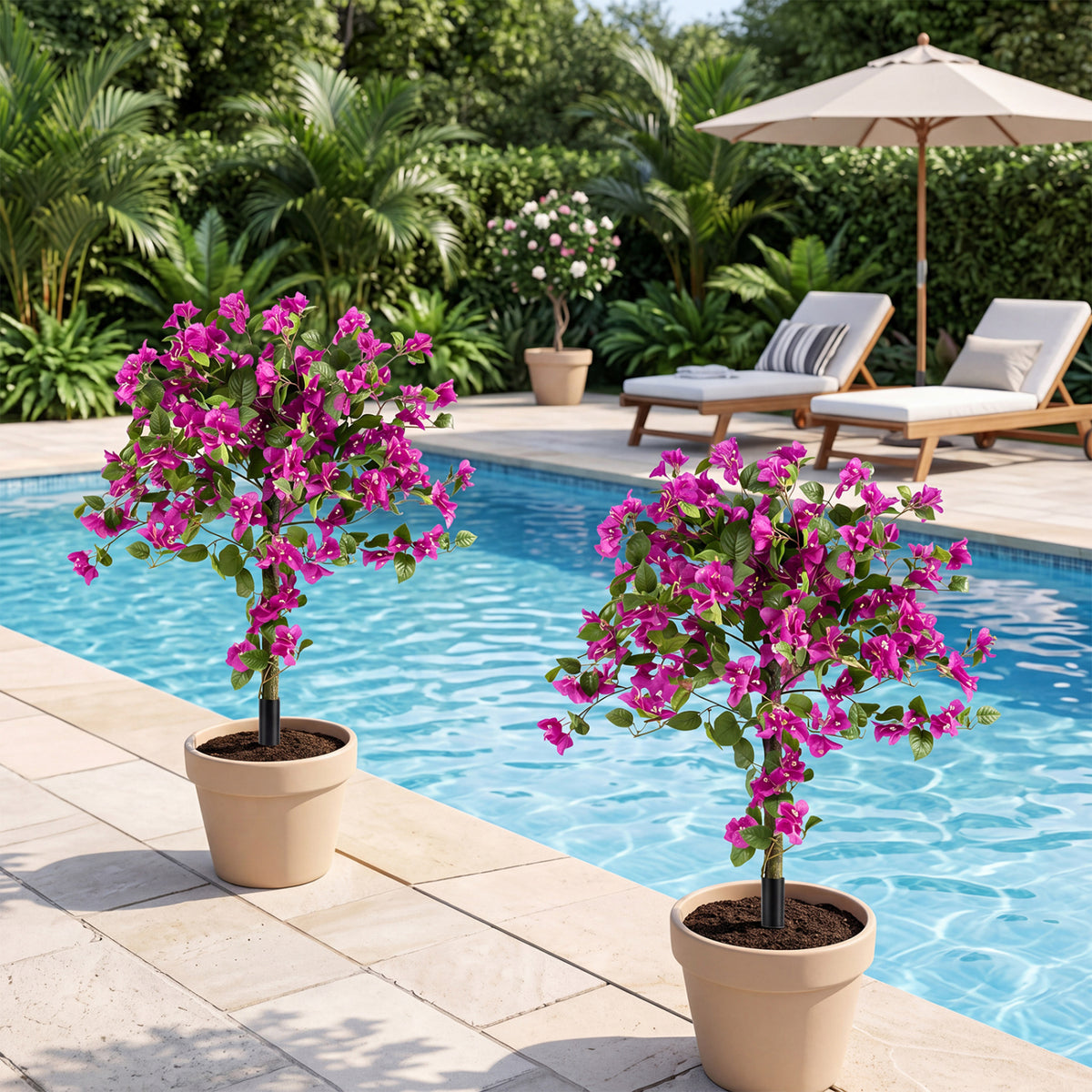 Artificial Bougainvillea Trees with Ground Spikes - 2 Pack Outdoor Decor - Variation of THIS listing