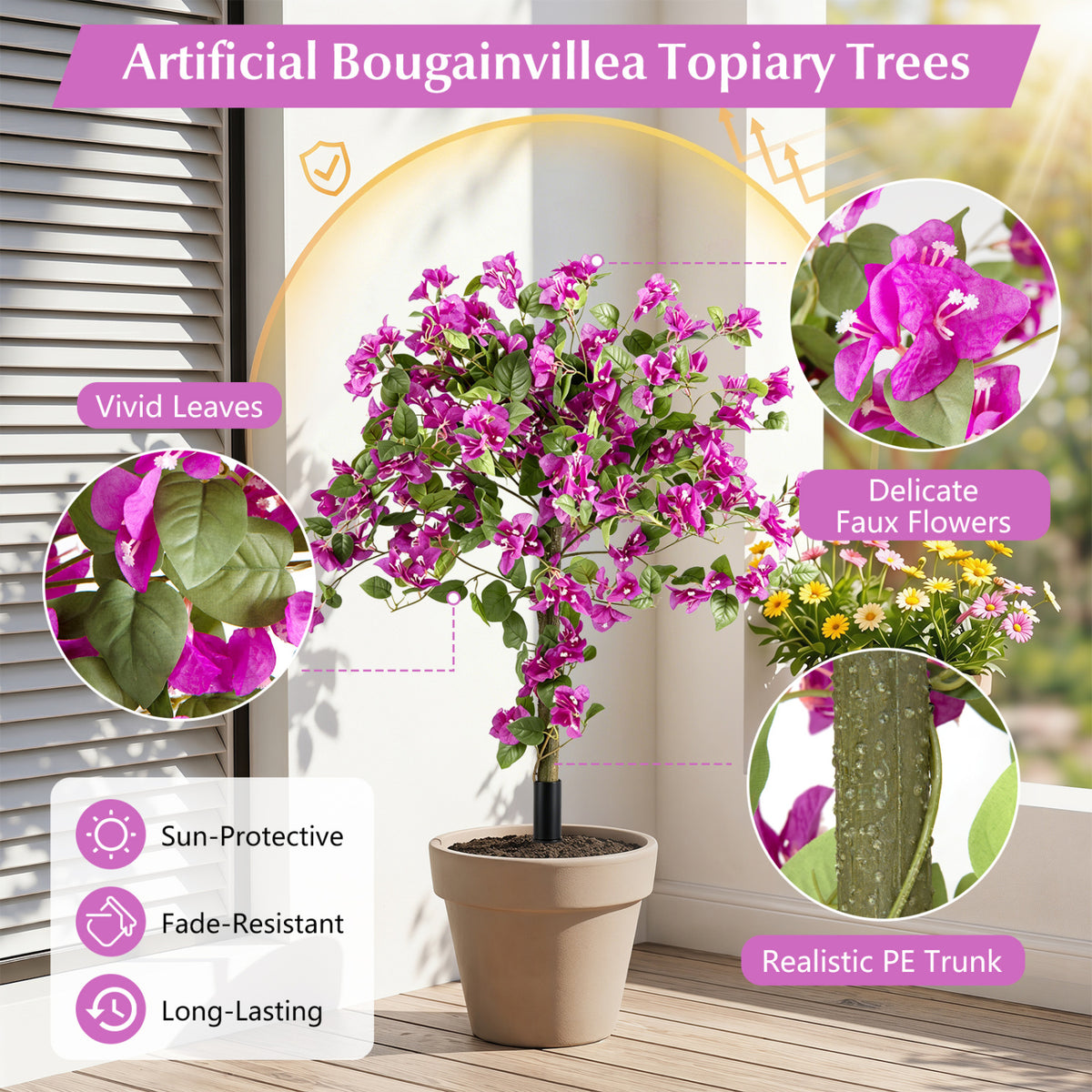 Artificial Bougainvillea Trees with Ground Spikes - 2 Pack Outdoor Decor - Variation of THIS listing