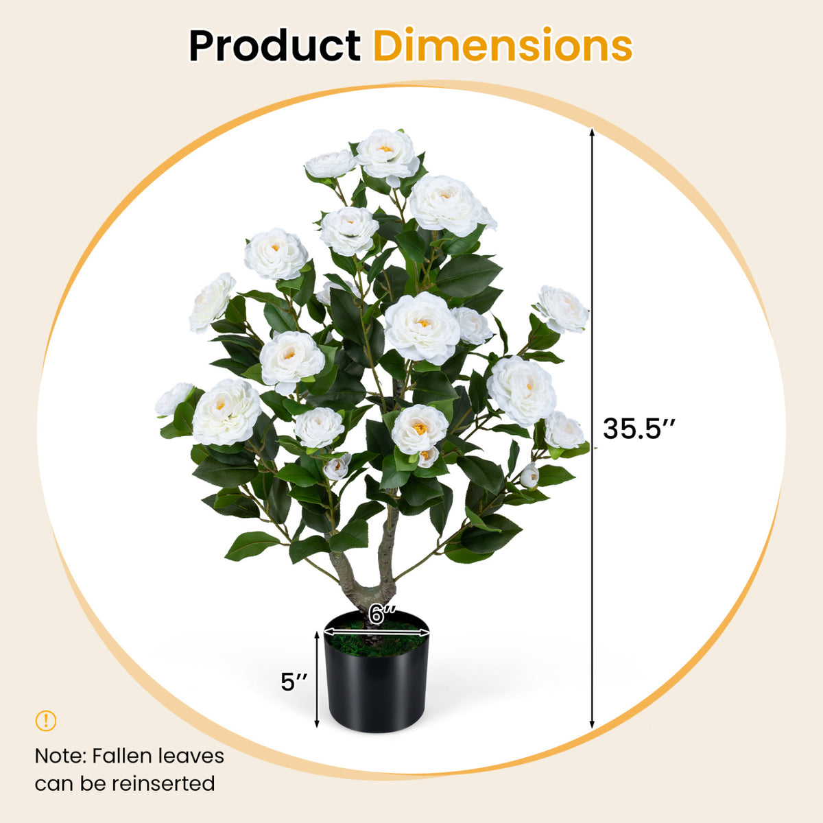 35.5-Inch Artificial Camellia Tree in Cement Pot - White, 2 Pack