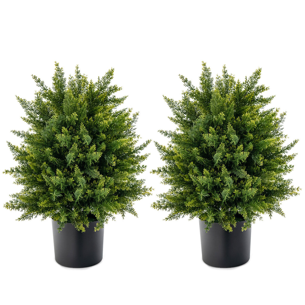 Artificial Boxwood Topiary Ball Tree with Moss - 24 Inch Faux Plant for Indoor & Outdoor Decor - Set of 2