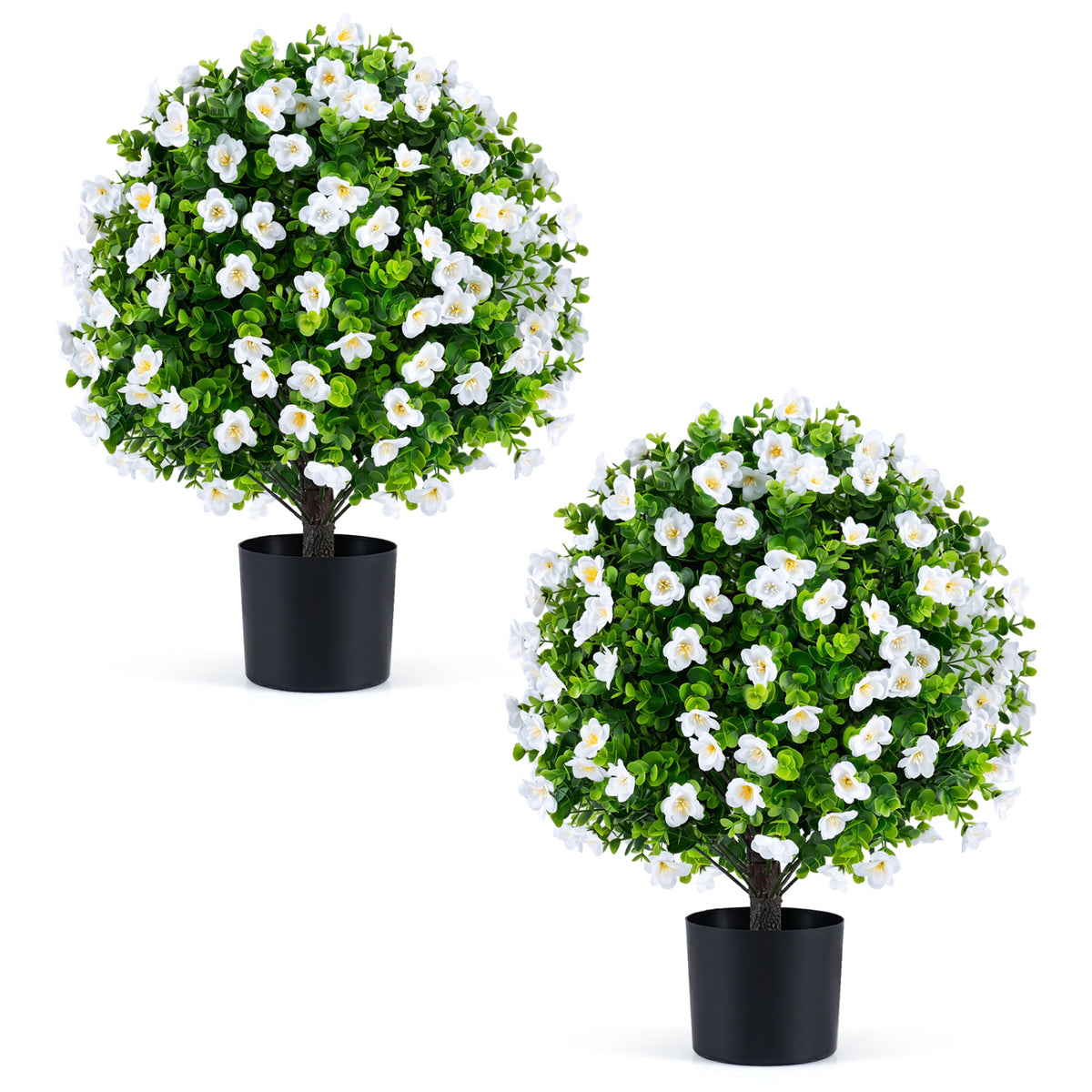 White Artificial Eucalyptus Topiary Trees with Flowers - 2 Pack for Home Decor