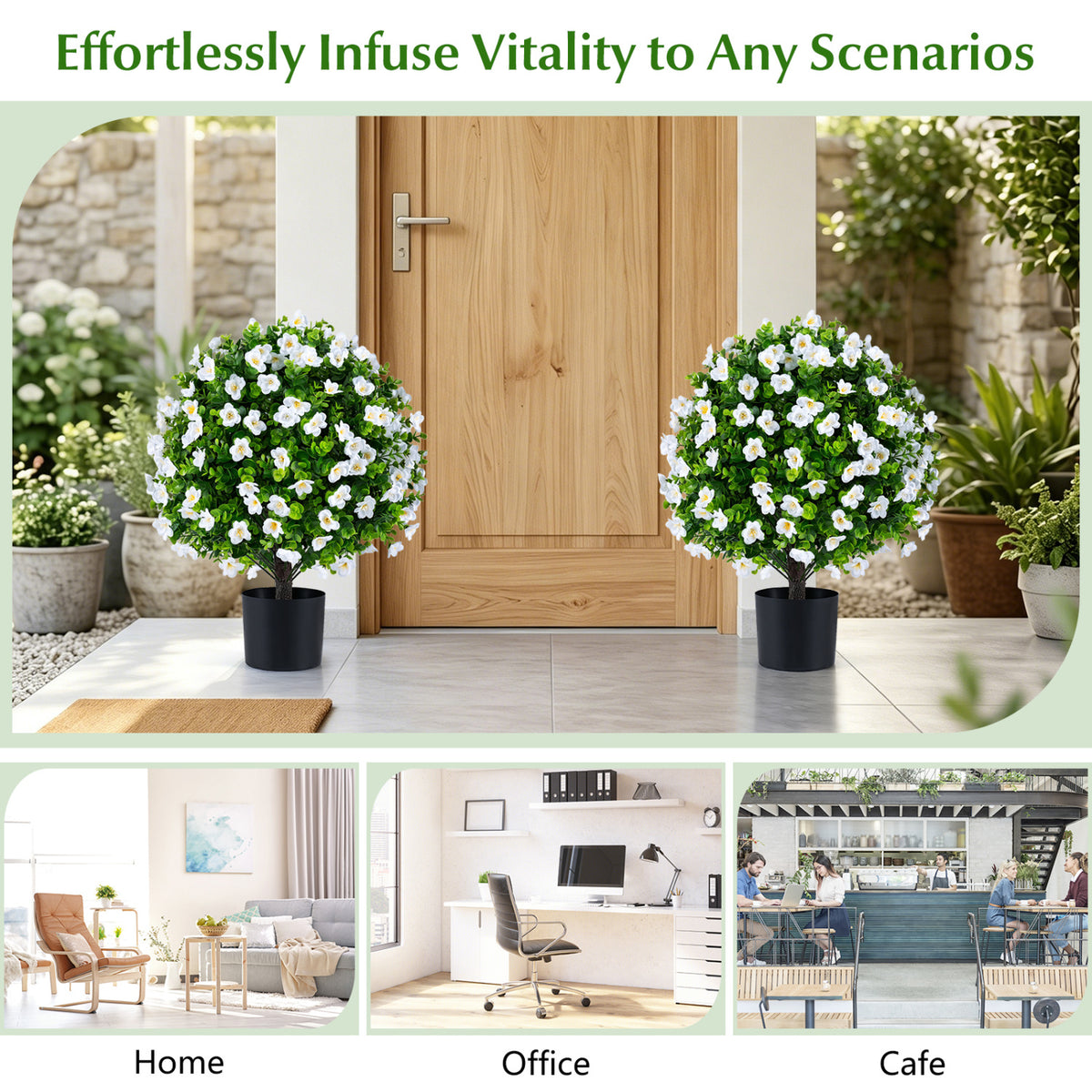 White Artificial Eucalyptus Topiary Trees with Flowers - 2 Pack for Home Decor