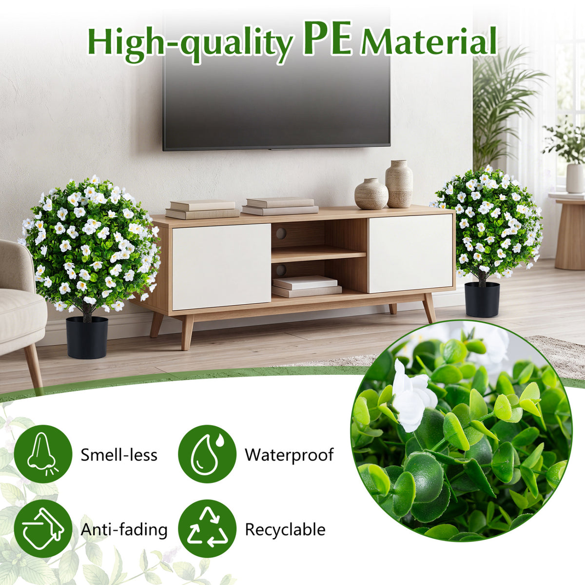 White Artificial Eucalyptus Topiary Trees with Flowers - 2 Pack for Home Decor