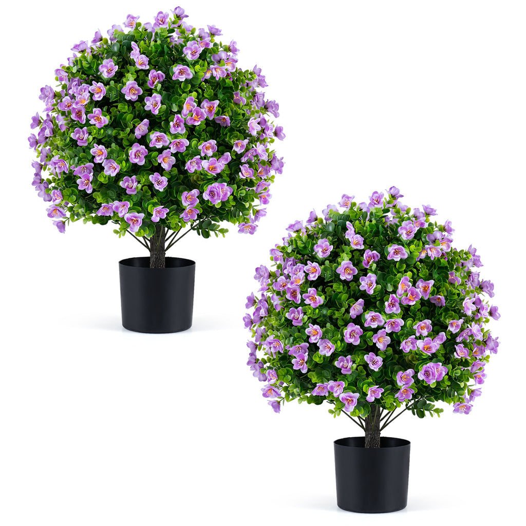 White Artificial Eucalyptus Topiary Trees with Flowers - 2 Pack for Home Decor