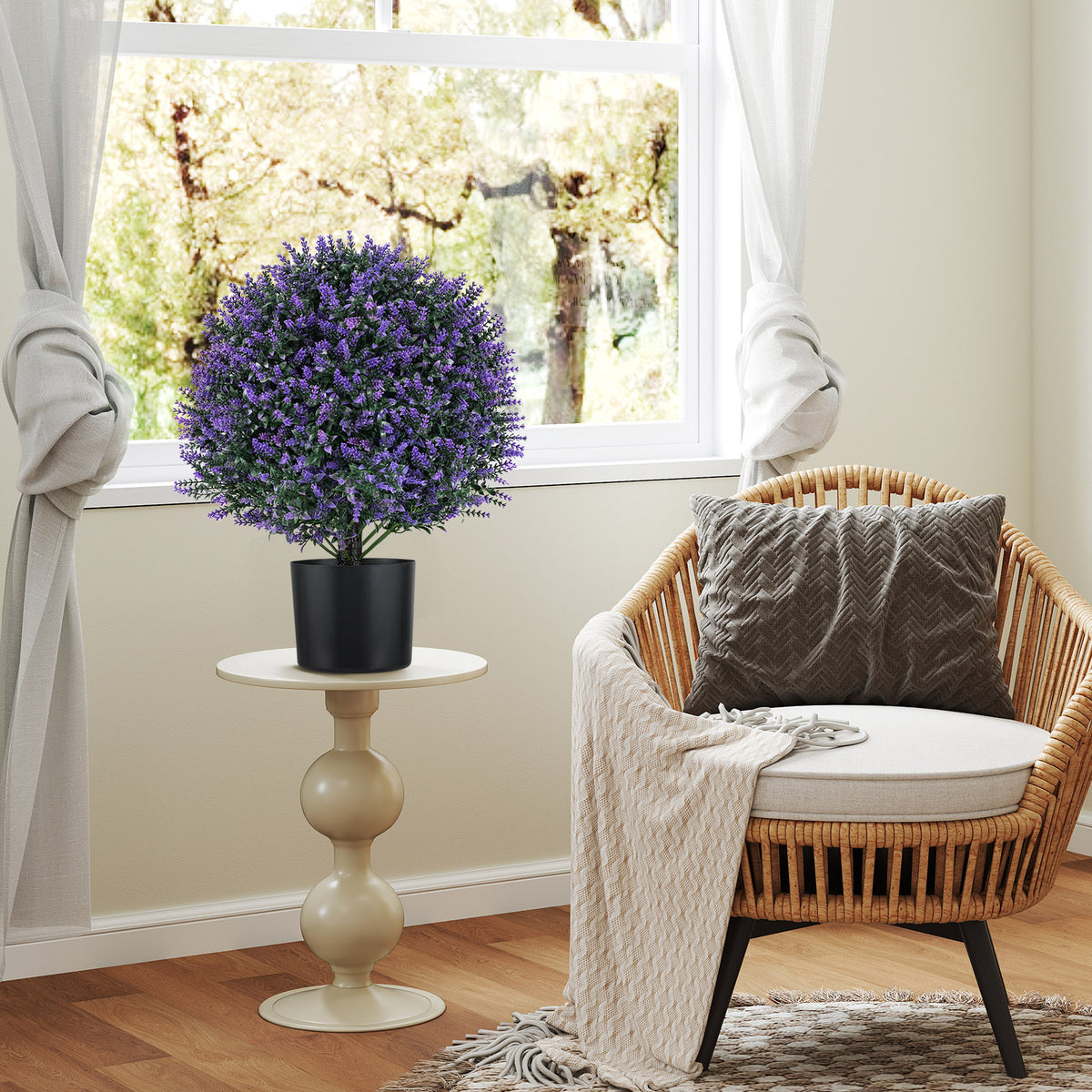 Artificial Lavender Topiary Ball Tree Set - Faux Shrubs with Flowers, Purple, 2 Pack