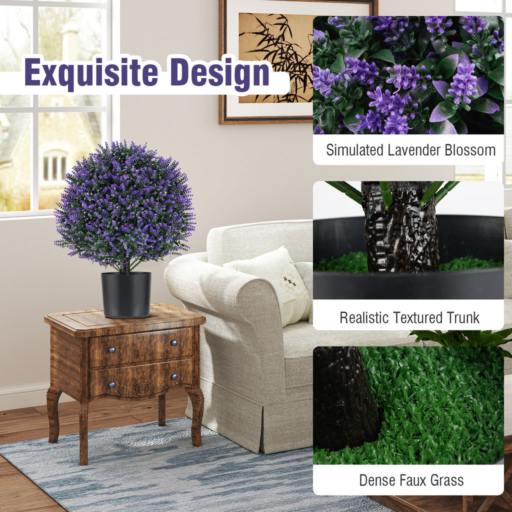 Artificial Lavender Topiary Ball Tree Set - Faux Shrubs with Flowers, Purple, 2 Pack