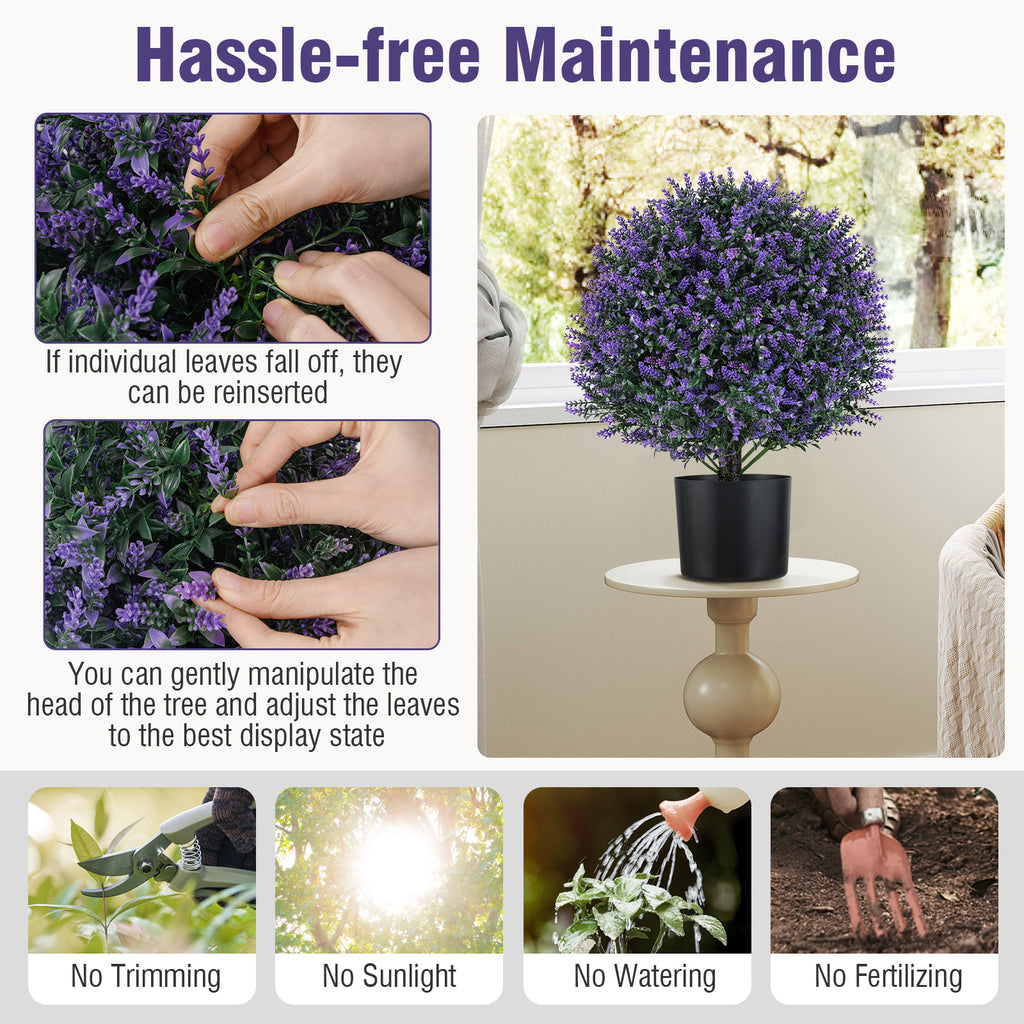 Artificial Lavender Topiary Ball Tree Set - Faux Shrubs with Flowers, Purple, 2 Pack