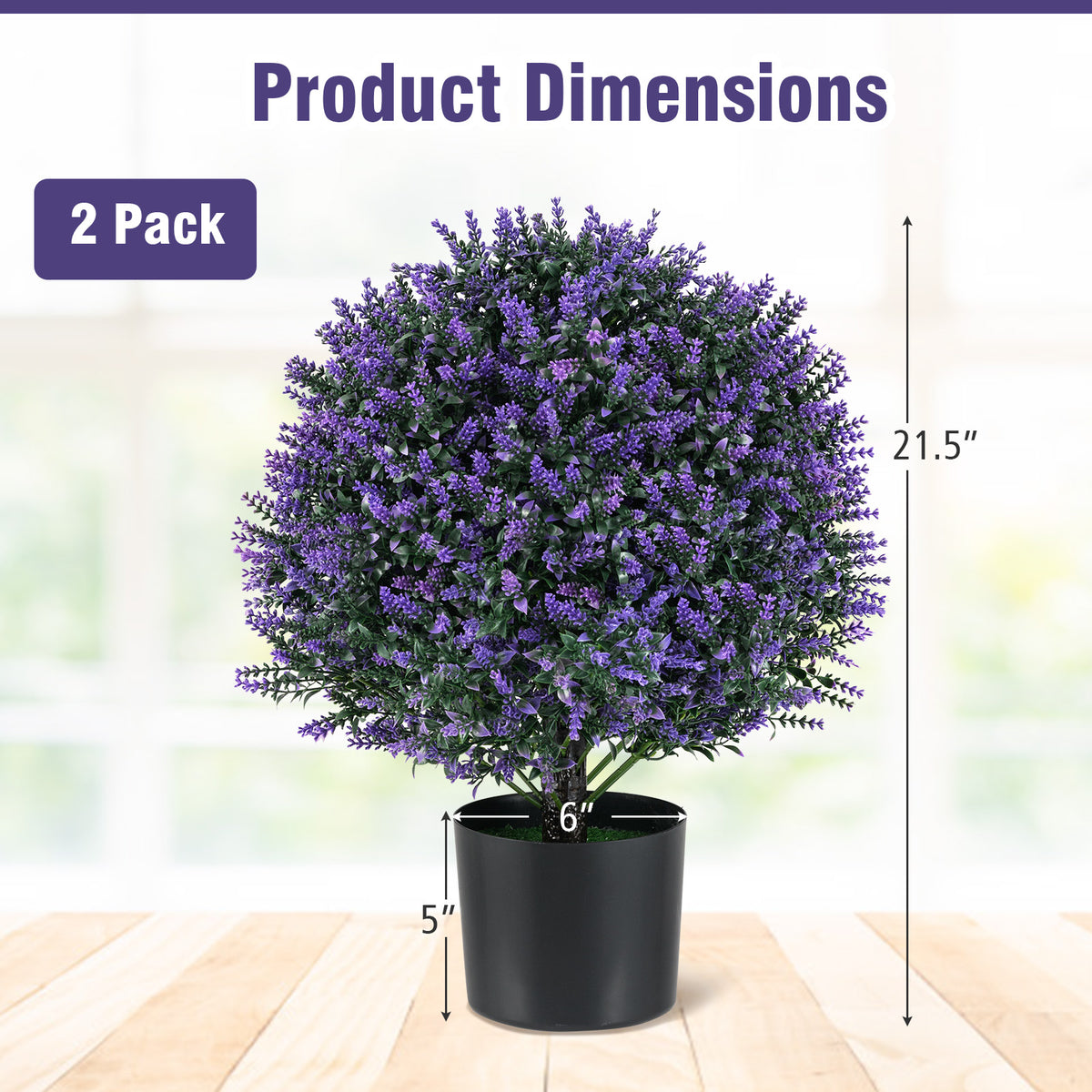 Artificial Lavender Topiary Ball Tree Set - Faux Shrubs with Flowers, Purple, 2 Pack