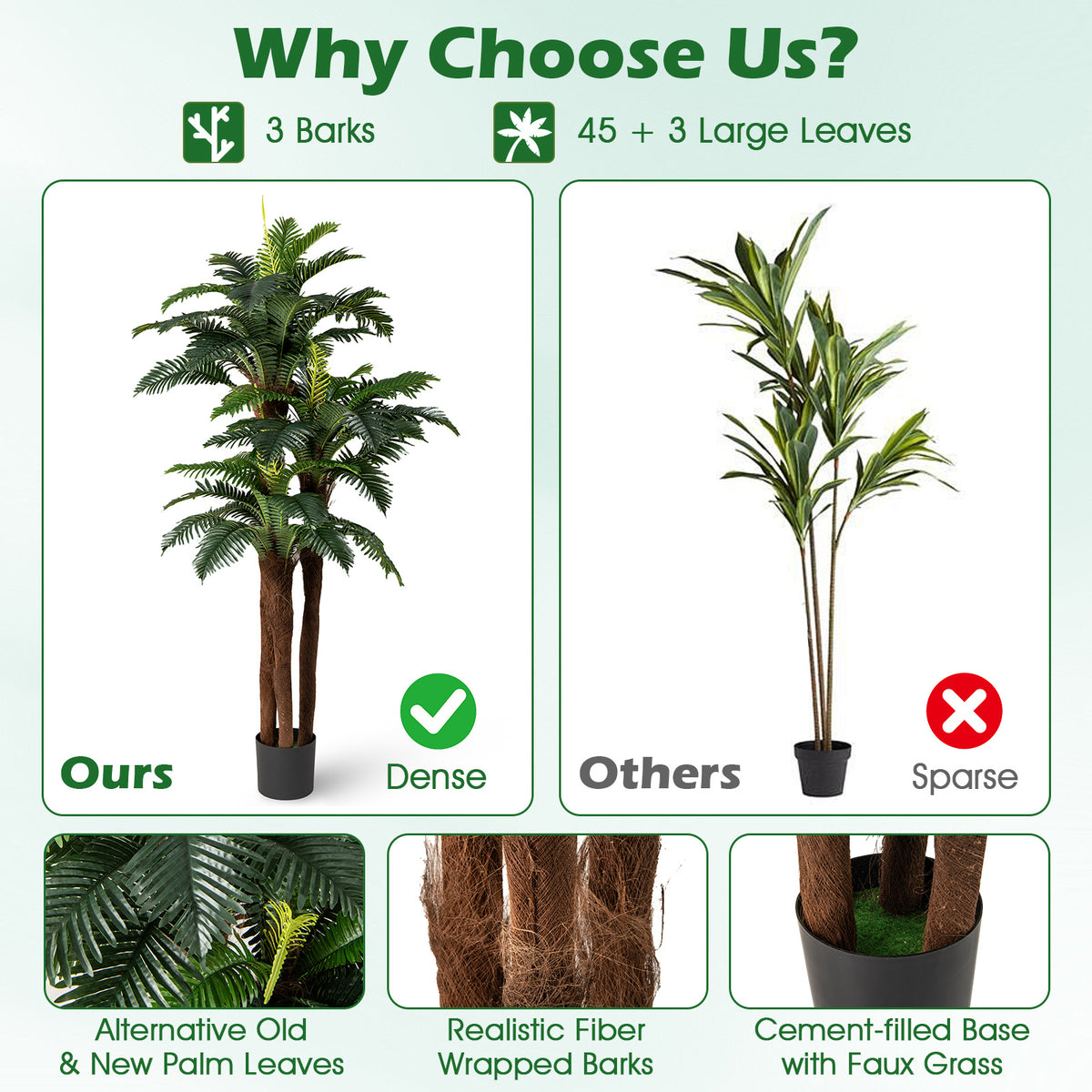 Artificial Palm Tree 6.3 Ft Tall - 2 Pack with Adjustable Leaves - Indoor & Commercial Decor