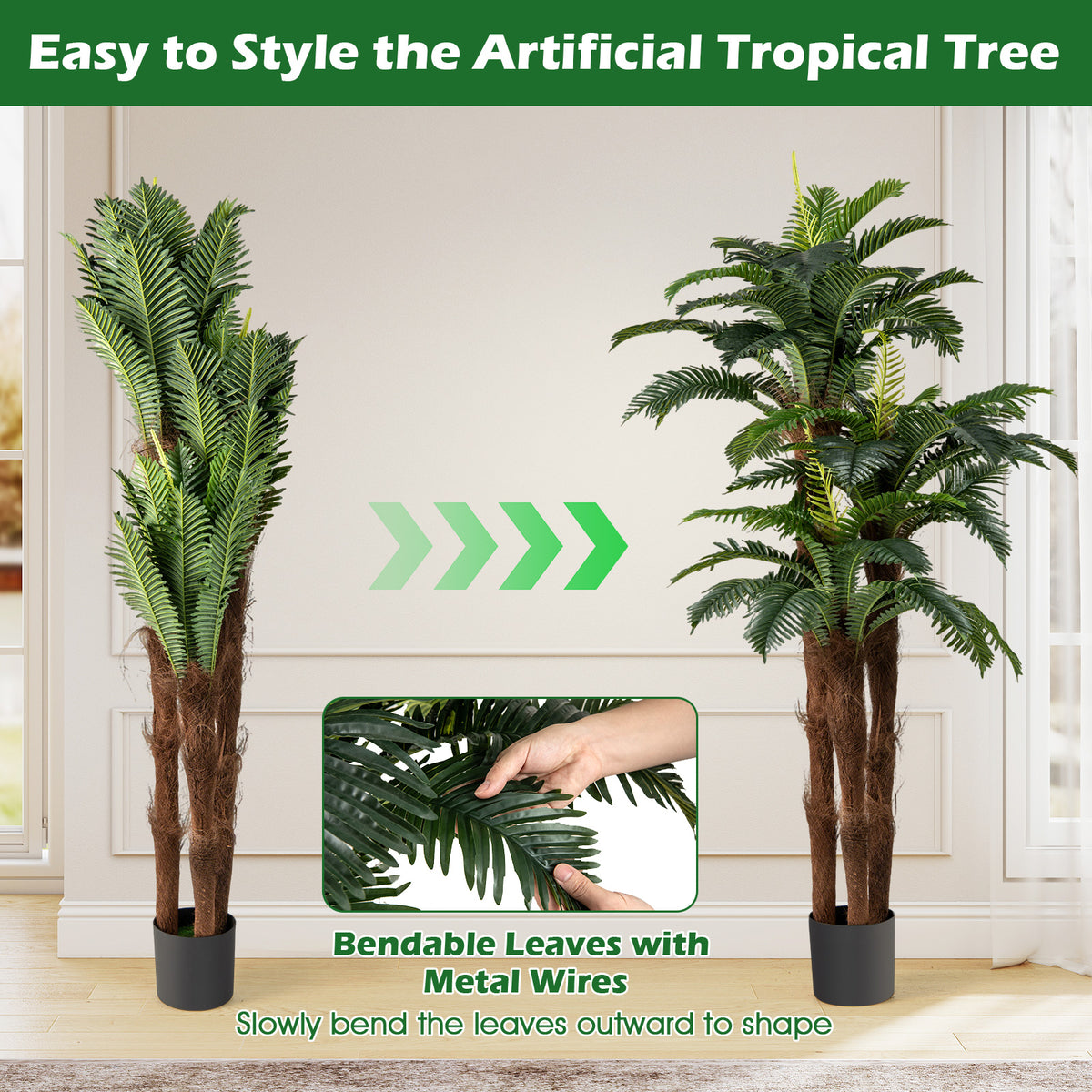 Artificial Palm Tree 6.3 Ft Tall - 2 Pack with Adjustable Leaves - Indoor & Commercial Decor