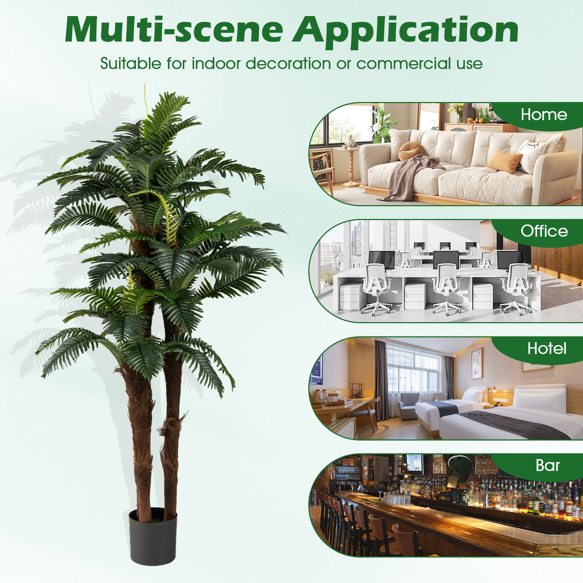 Artificial Palm Tree 6.3 Ft Tall - 2 Pack with Adjustable Leaves - Indoor & Commercial Decor