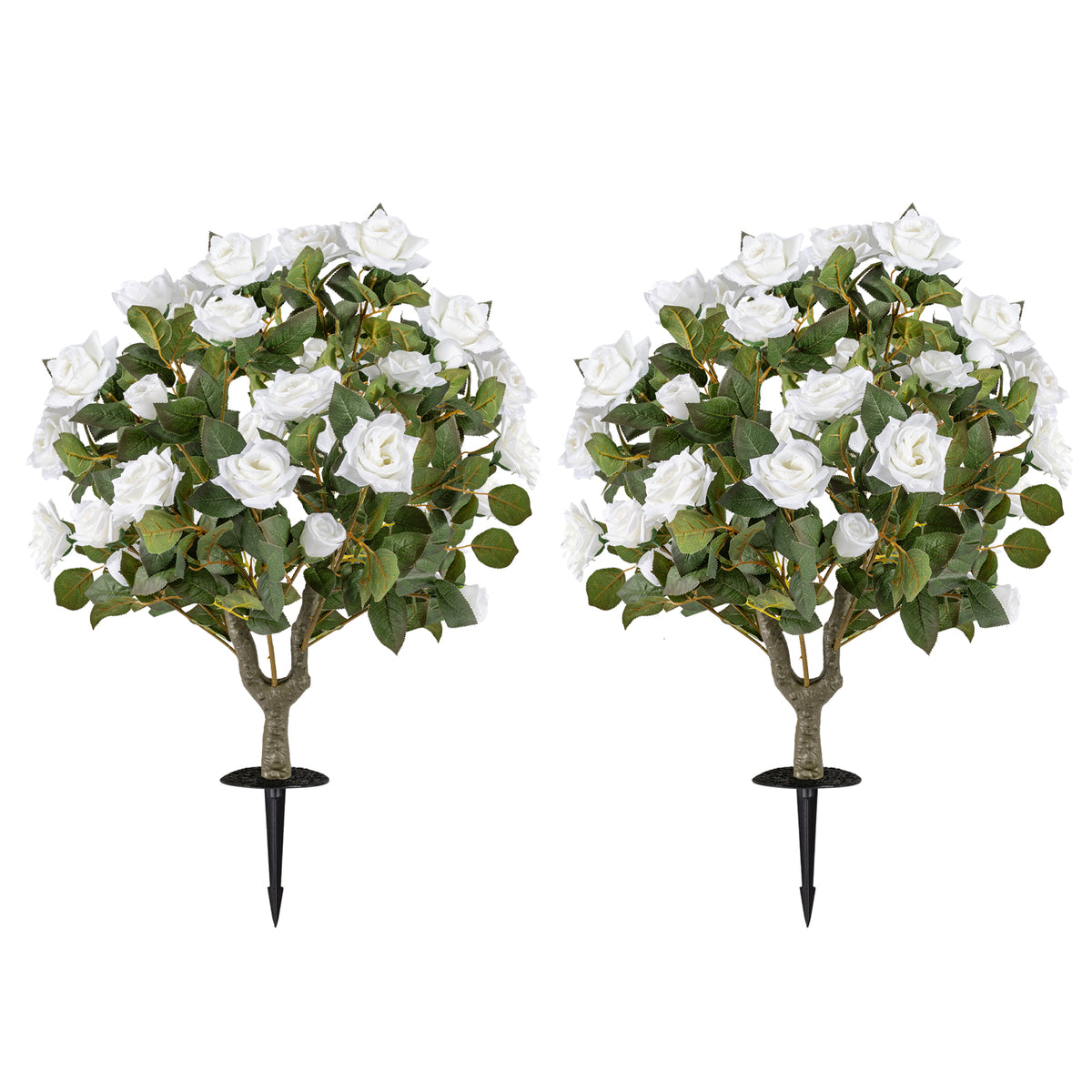 Artificial Rose Flower Trees with White Flowers & Spikes - 2 Pack, Indoor & Outdoor Decor