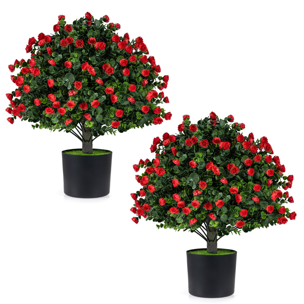 Artificial Rose Topiary Ball Trees with Cement-Filled Flowerpot - 2 Pack