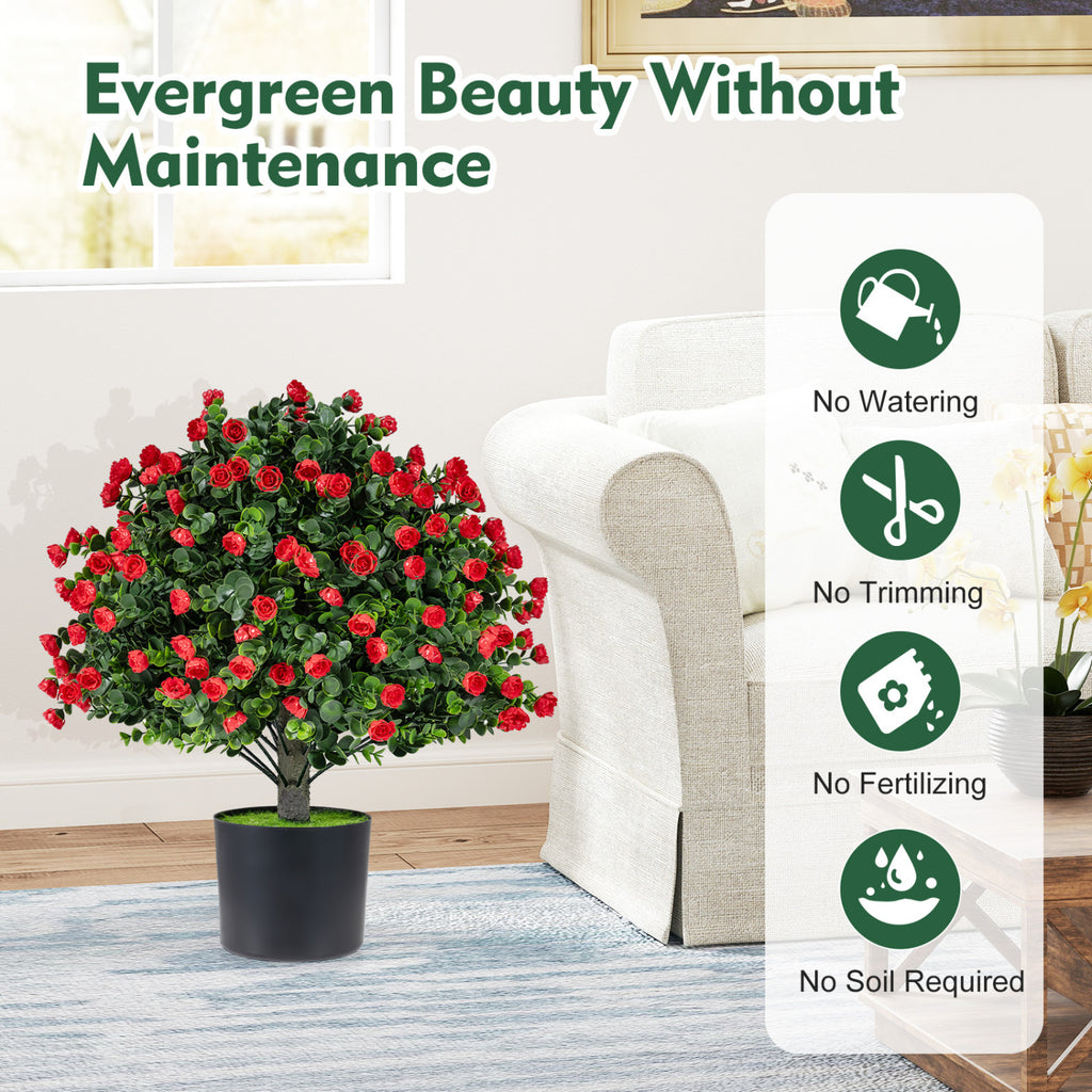 Artificial Rose Topiary Ball Trees with Cement-Filled Flowerpot - 2 Pack