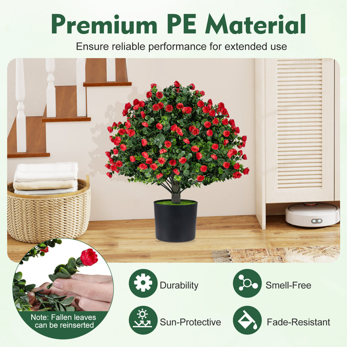 Artificial Rose Topiary Ball Trees with Cement-Filled Flowerpot - 2 Pack