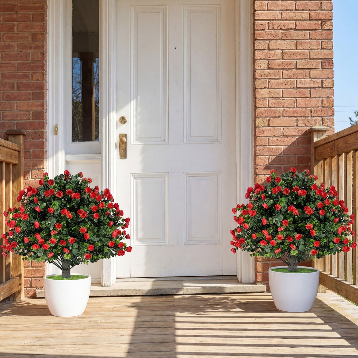Artificial Rose Topiary Ball Trees with Cement-Filled Flowerpot - 2 Pack