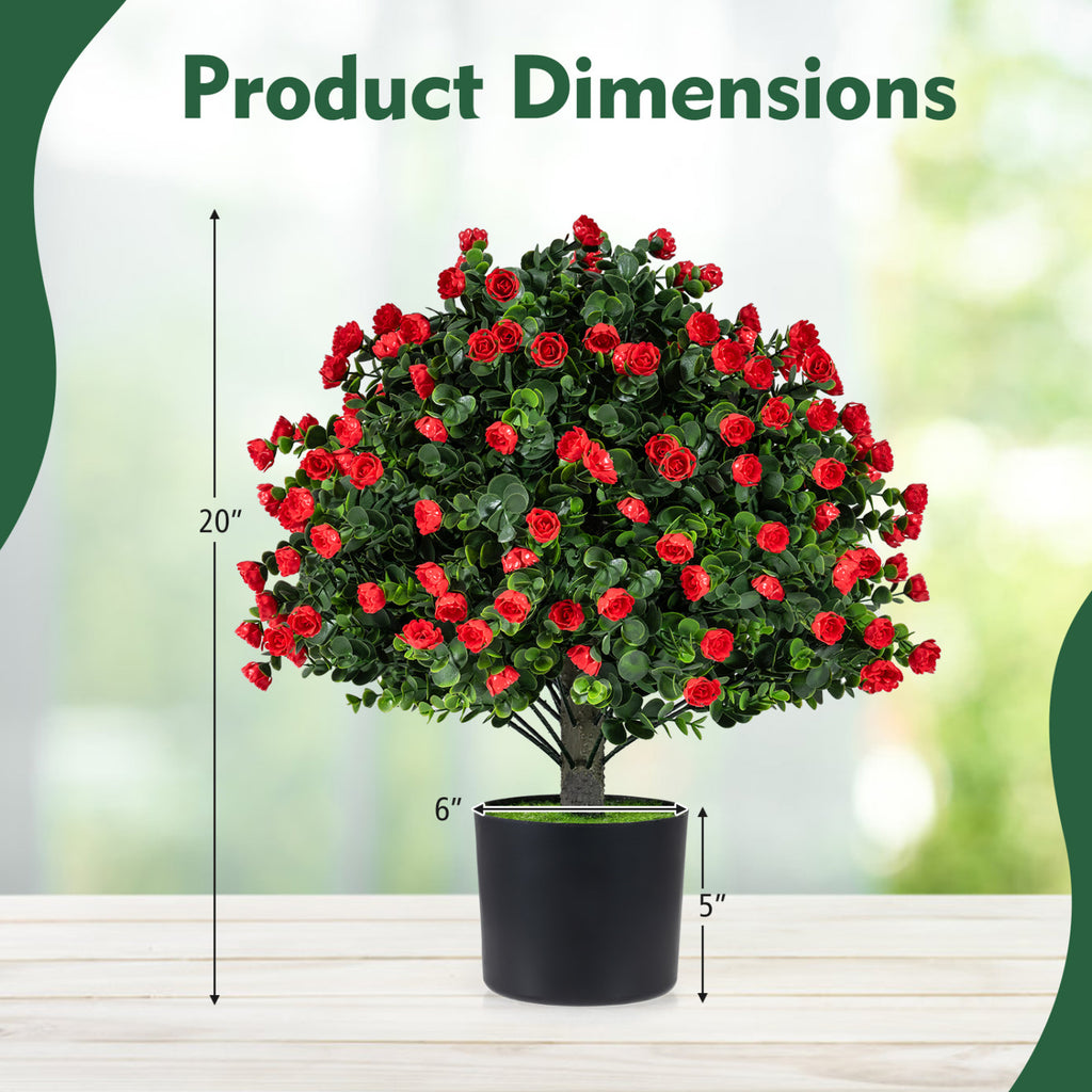 Artificial Rose Topiary Ball Trees with Cement-Filled Flowerpot - 2 Pack