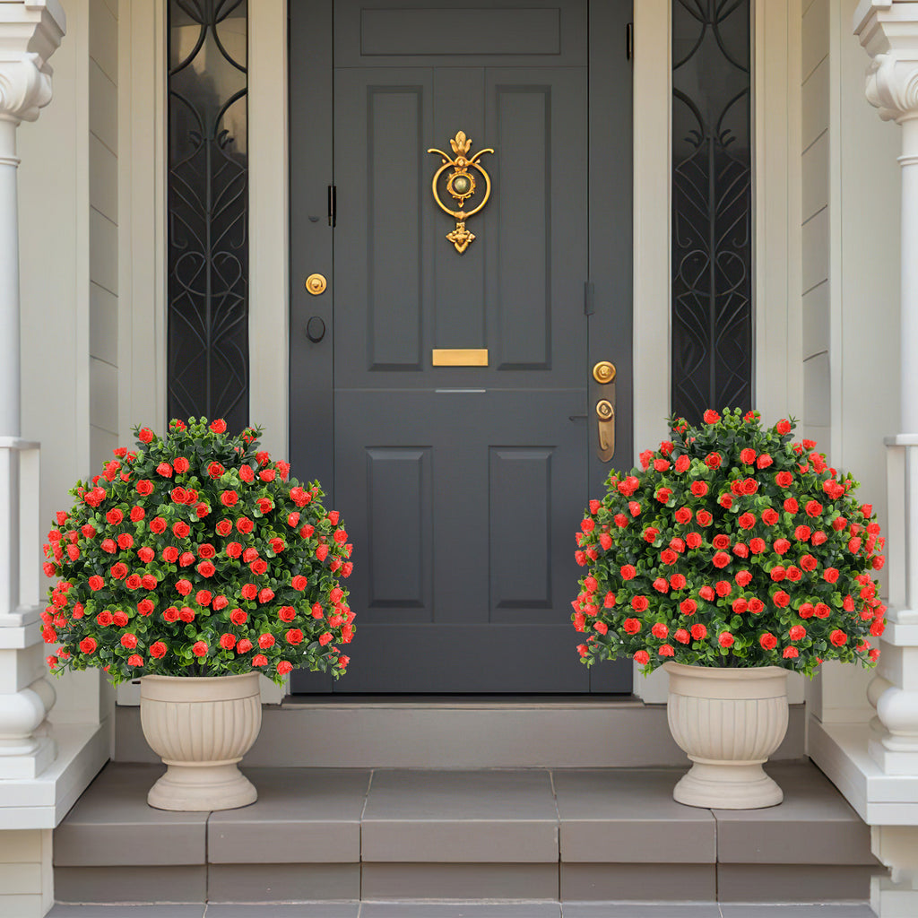 Artificial Rose Topiary Ball Tree - Faux Shrubs with Red Roses, 2 Pack